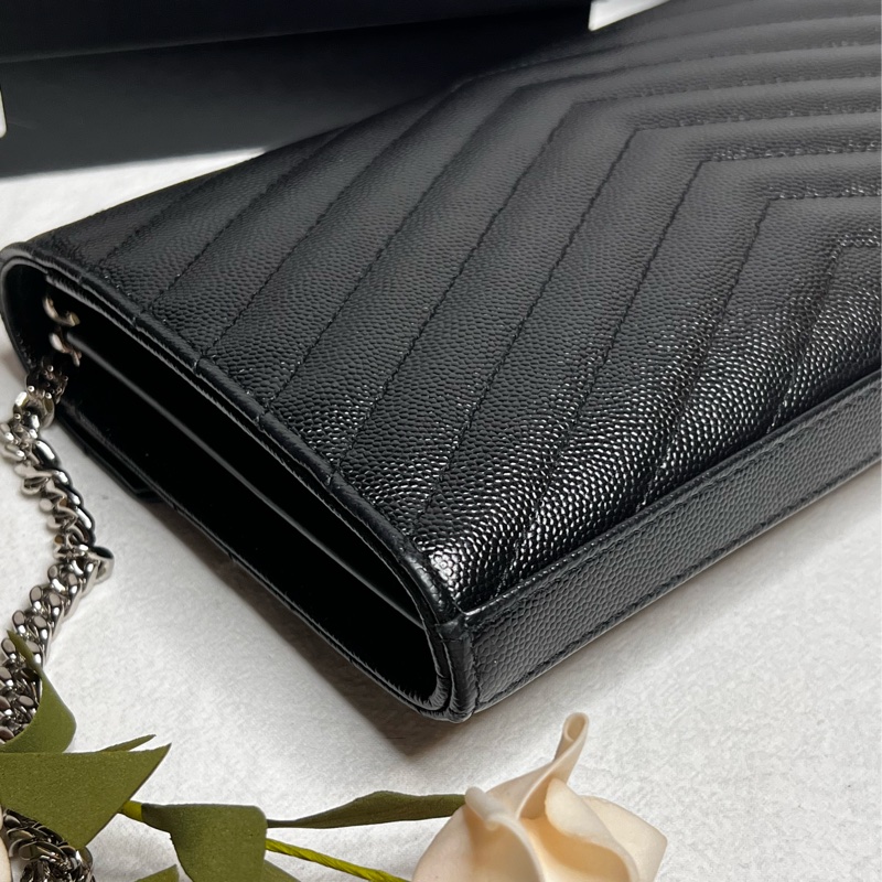 （保留中）YSL SAINT LAURENT 大款WOC  黑銀荔枝皮 肩背/斜背/手拿三用包-10