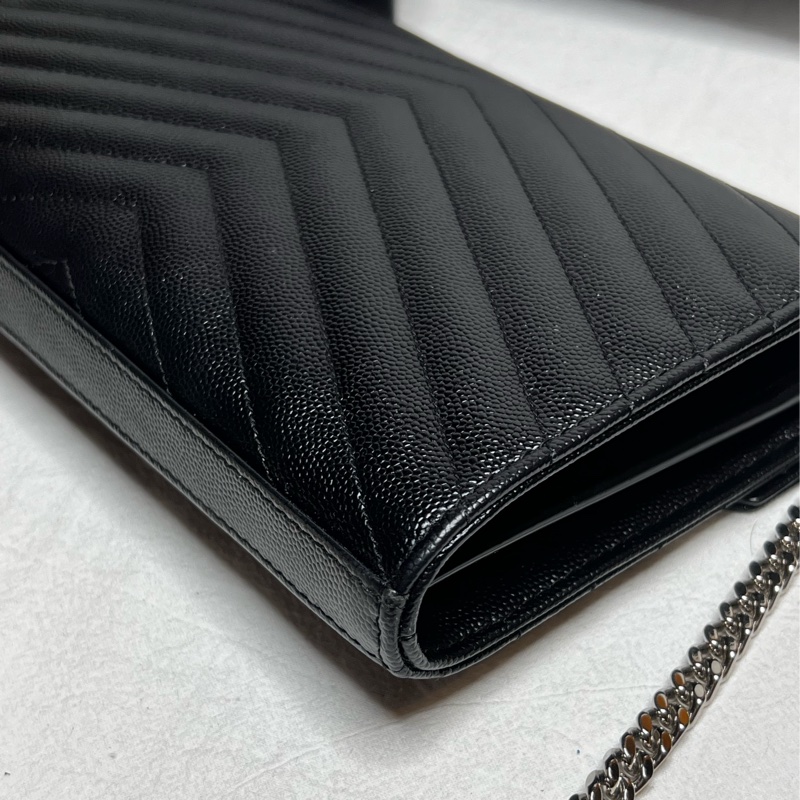 （保留中）YSL SAINT LAURENT 大款WOC  黑銀荔枝皮 肩背/斜背/手拿三用包-11