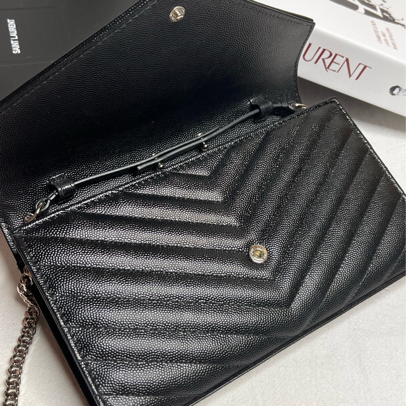 （保留中）YSL SAINT LAURENT 大款WOC  黑銀荔枝皮 肩背/斜背/手拿三用包-12