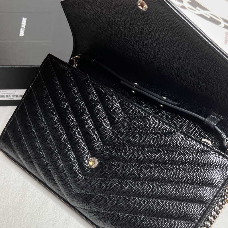 （保留中）YSL SAINT LAURENT 大款WOC  黑銀荔枝皮 肩背/斜背/手拿三用包-13