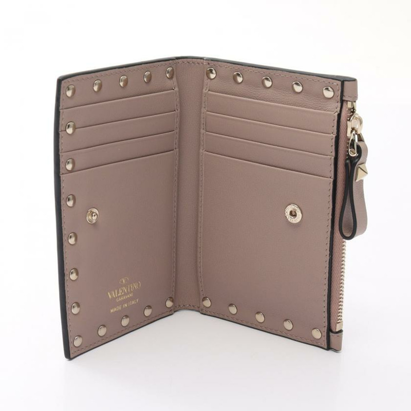 【日本直送】 中古VALENTINO GARAVANI[A]方形鉚釘 對折真皮錢包 臟粉色-2