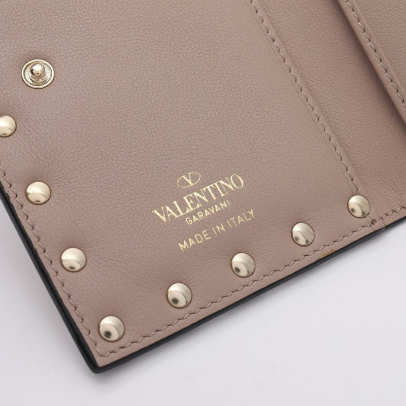 【日本直送】 中古VALENTINO GARAVANI[A]方形鉚釘 對折真皮錢包 臟粉色-3