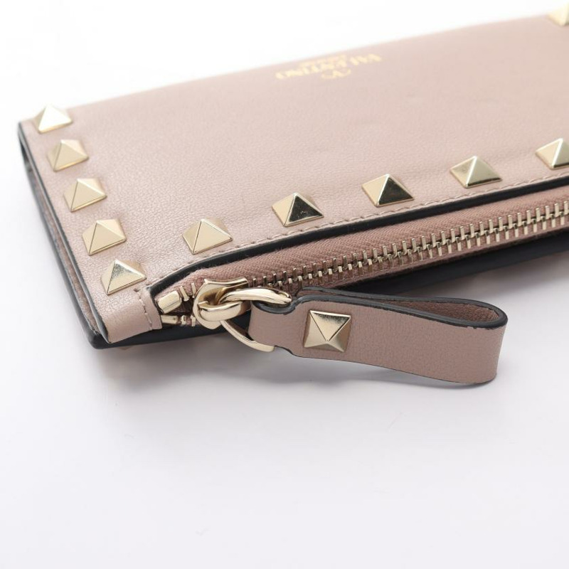 【日本直送】 中古VALENTINO GARAVANI[A]方形鉚釘 對折真皮錢包 臟粉色-6