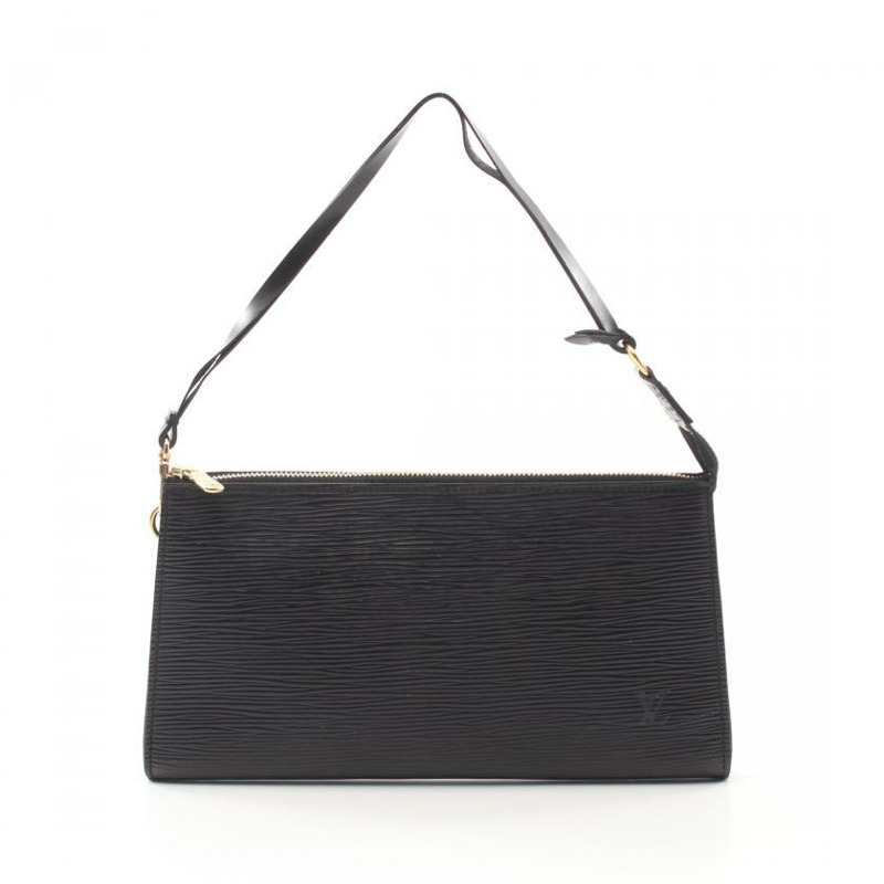 【日本直送】 中古LOUIS VUITTON[B]Pochette Accessoires  水波紋 真皮手提包 黑色-0