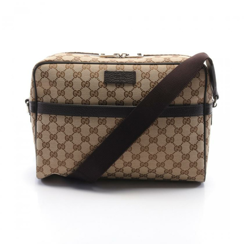 【日本直送】 中古GUCCI[AB]GG帆布 肩包 真皮 米色 棕色 深棕色-0