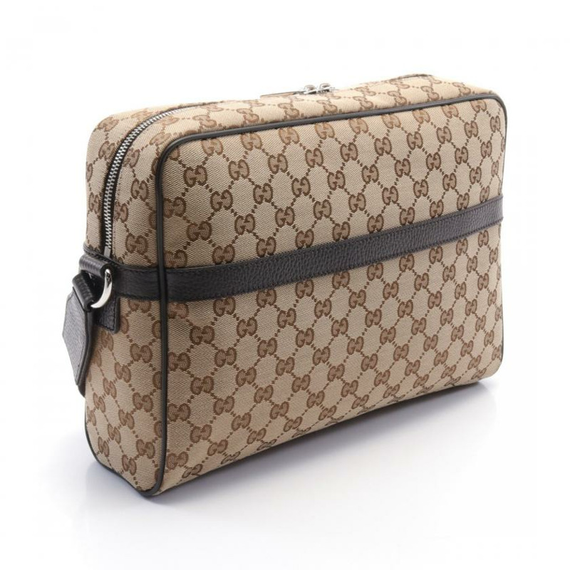 【日本直送】 中古GUCCI[AB]GG帆布 肩包 真皮 米色 棕色 深棕色-1