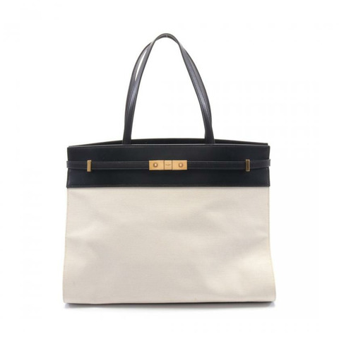【日本直送】 中古SAINT LAURENT PARIS[B]肩包 帆布托特包 真皮 象牙白 黑色