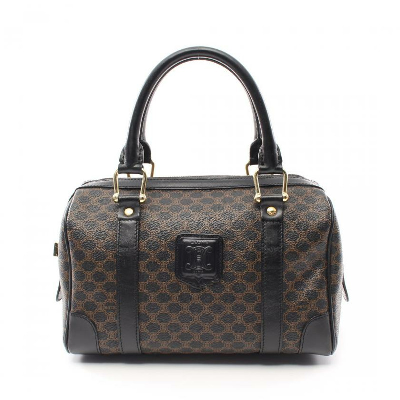 【日本直送】 中古CELINE[B]Macadam 手提包 迷你波士頓包 PVC 真皮 黑色 棕色-0