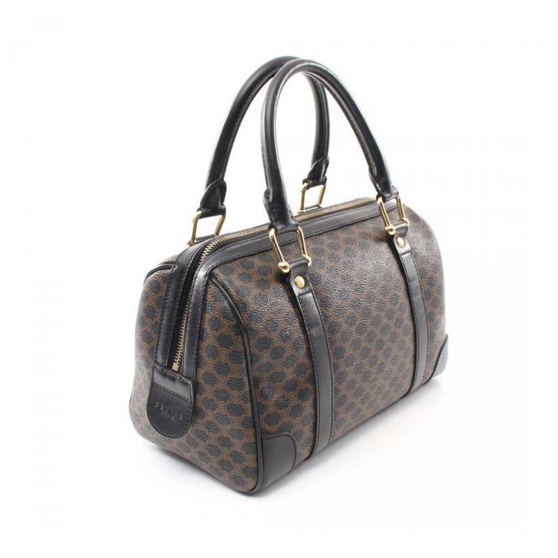 【日本直送】 中古CELINE[B]Macadam 手提包 迷你波士頓包 PVC 真皮 黑色 棕色-1