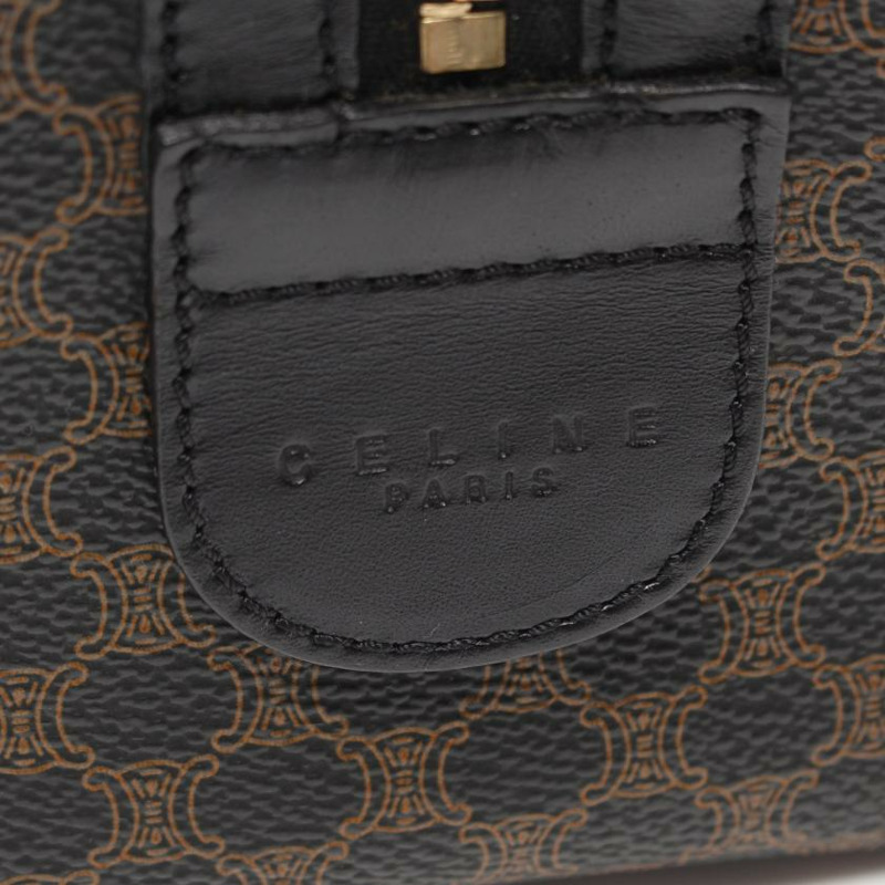 【日本直送】 中古CELINE[B]Macadam 手提包 迷你波士頓包 PVC 真皮 黑色 棕色-3