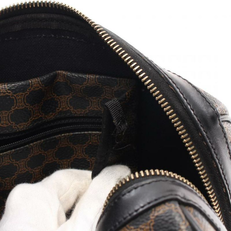 【日本直送】 中古CELINE[B]Macadam 手提包 迷你波士頓包 PVC 真皮 黑色 棕色-4