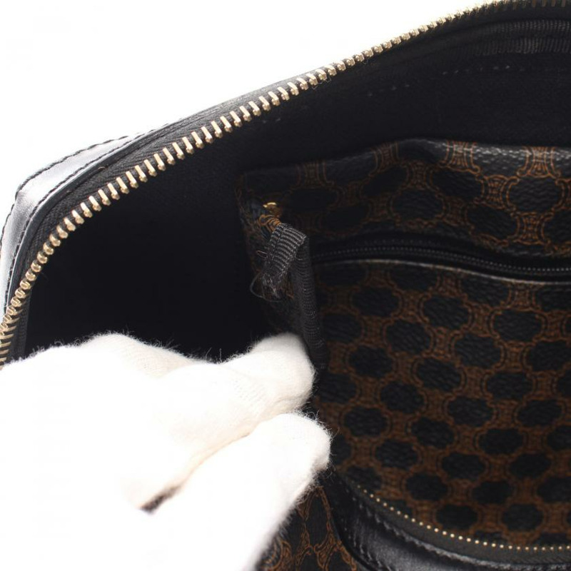 【日本直送】 中古CELINE[B]Macadam 手提包 迷你波士頓包 PVC 真皮 黑色 棕色-5