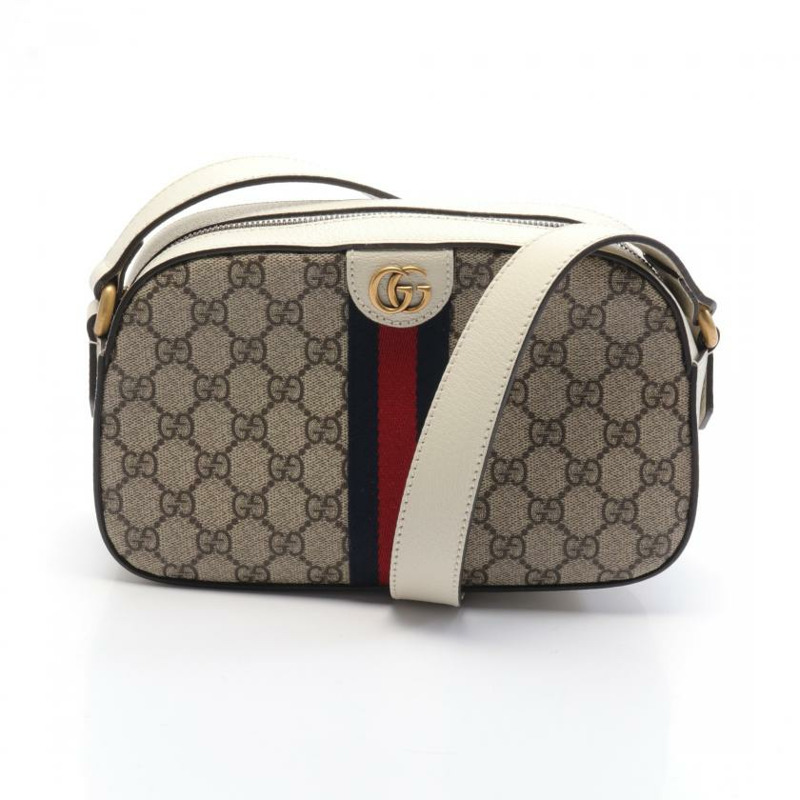 【日本直送】 中古GUCCI[A]Ophidia 雙G SUPREME 肩包 PVC 真皮 灰米色 米白色 多彩色-0