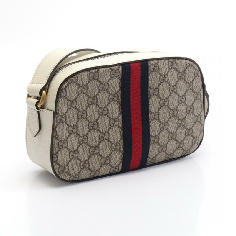 【日本直送】 中古GUCCI[A]Ophidia 雙G SUPREME 肩包 PVC 真皮 灰米色 米白色 多彩色-1