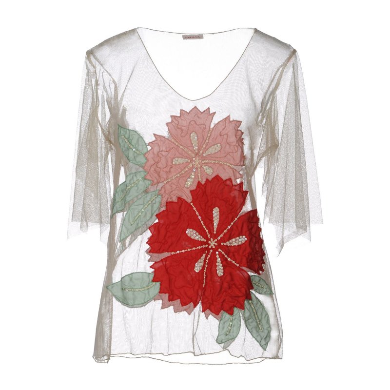 P.A.R.O.S.H. 透明薄紗花朵珠珠上衣-0