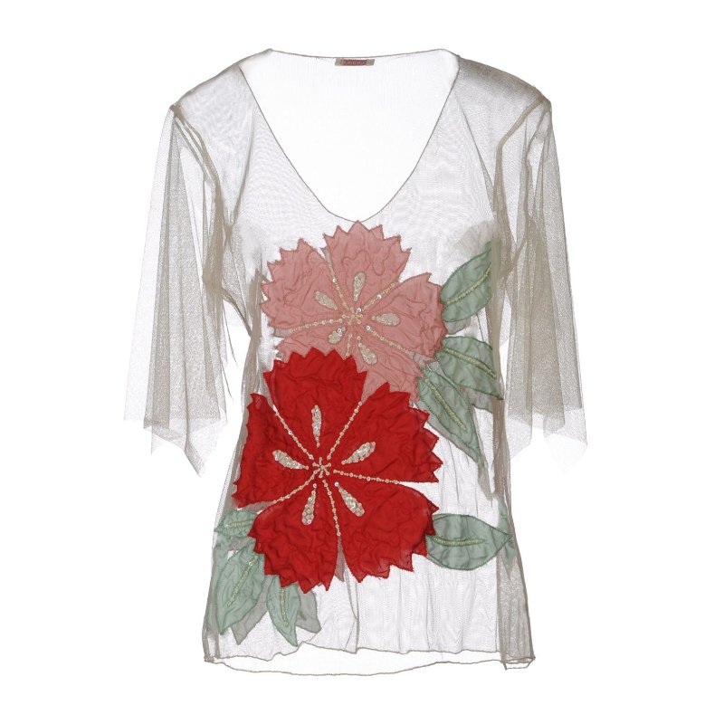 P.A.R.O.S.H. 透明薄紗花朵珠珠上衣-1