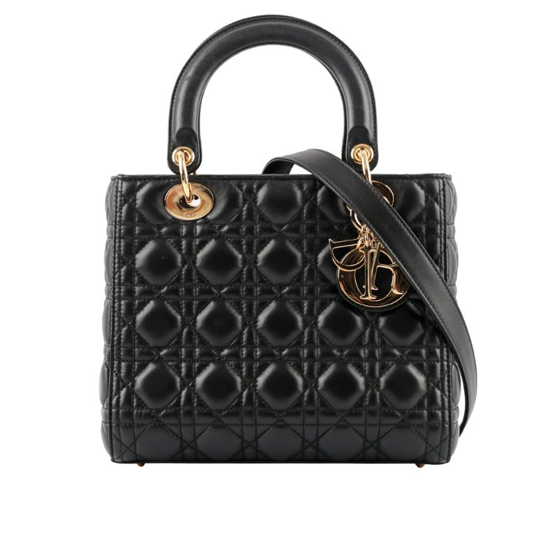 DIOR 五格小羊皮中款手提/斜背二用黛妃包(黑色)-0