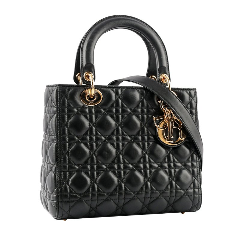 DIOR 五格小羊皮中款手提/斜背二用黛妃包(黑色)-1