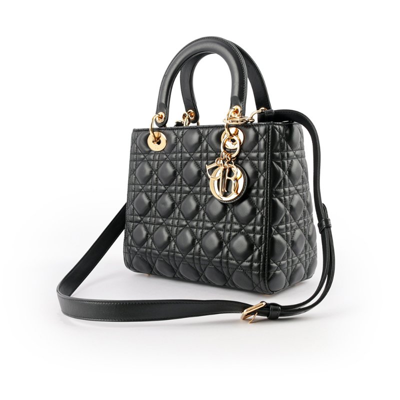 DIOR 五格小羊皮中款手提/斜背二用黛妃包(黑色)-4