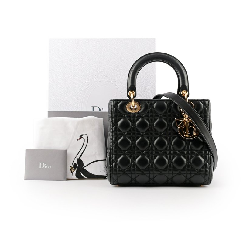 DIOR 五格小羊皮中款手提/斜背二用黛妃包(黑色)-6