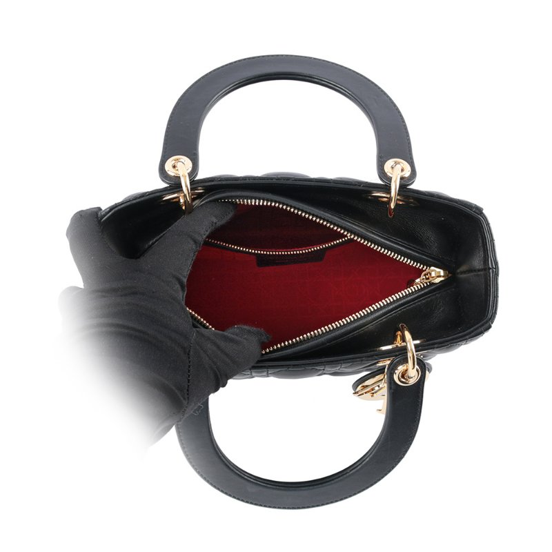 DIOR 五格小羊皮中款手提/斜背二用黛妃包(黑色)-8