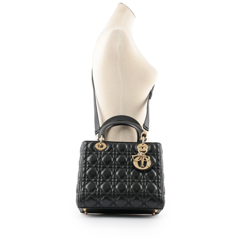 DIOR 五格小羊皮中款手提/斜背二用黛妃包(黑色)-9
