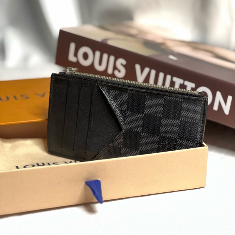 Lv 黑棋盤格 卡夾萬用零錢包-1