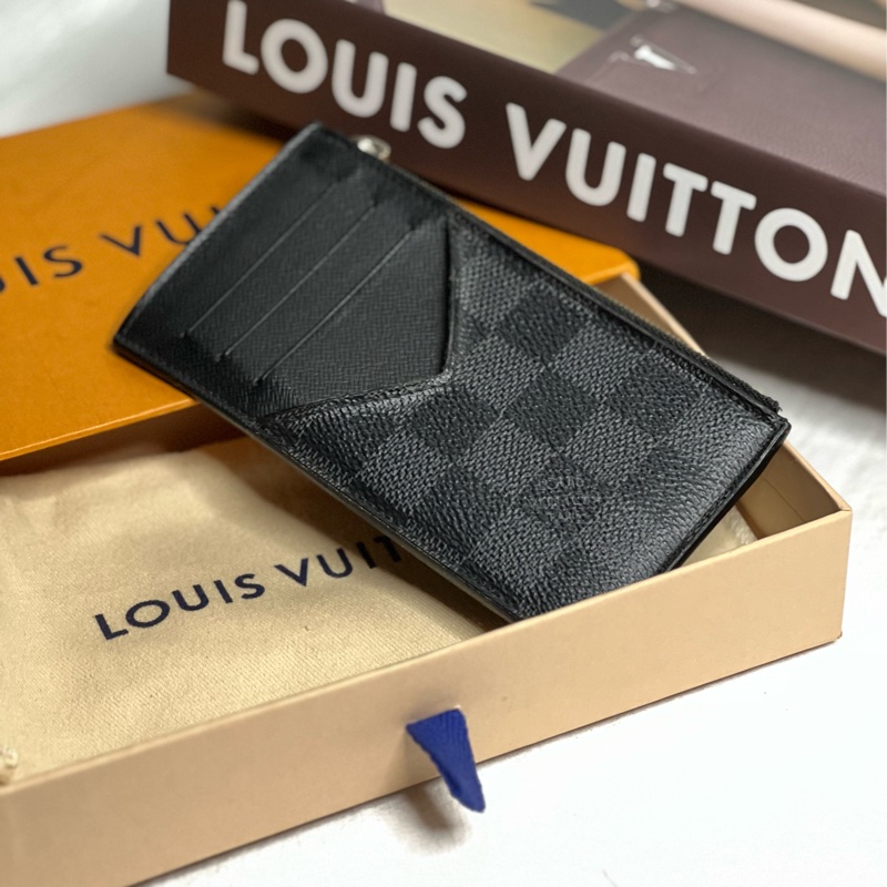 Lv 黑棋盤格 卡夾萬用零錢包-2