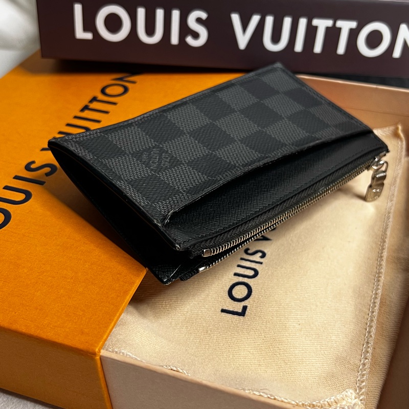 Lv 黑棋盤格 卡夾萬用零錢包-5
