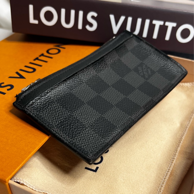 Lv 黑棋盤格 卡夾萬用零錢包-7