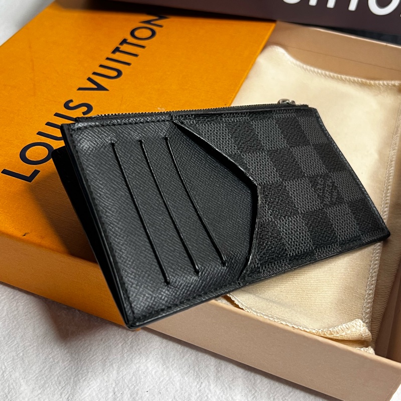 Lv 黑棋盤格 卡夾萬用零錢包-8