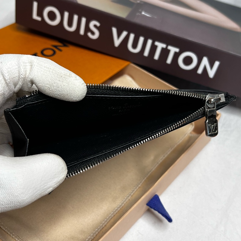 Lv 黑棋盤格 卡夾萬用零錢包-9