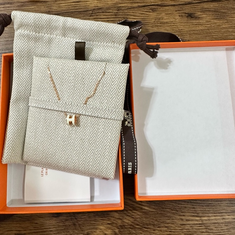 Hermes mini Pop h 白/玫瑰金 項鍊-5