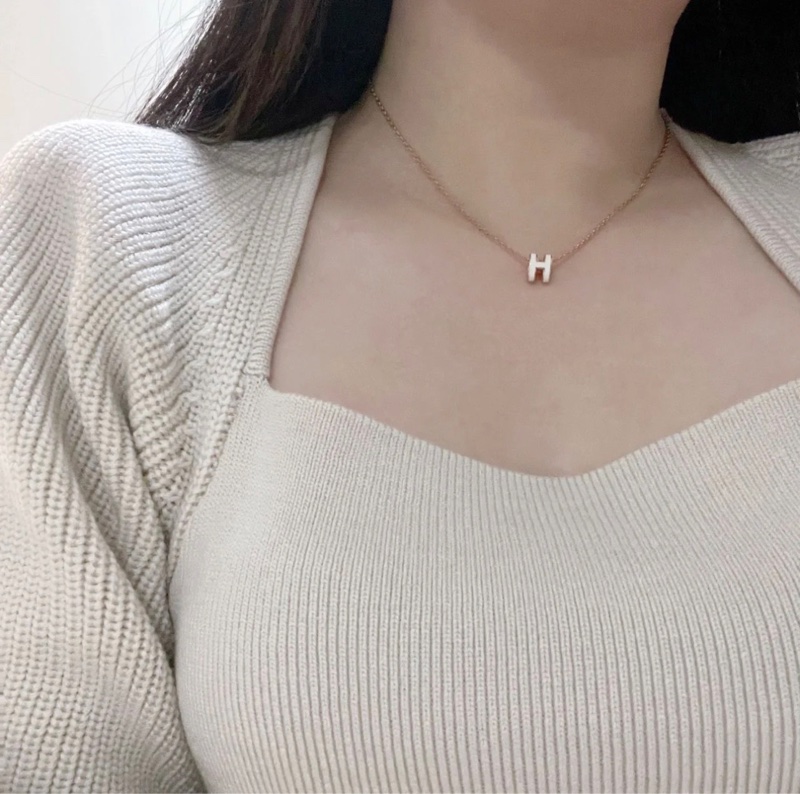 Hermes mini Pop h 白/玫瑰金 項鍊-7