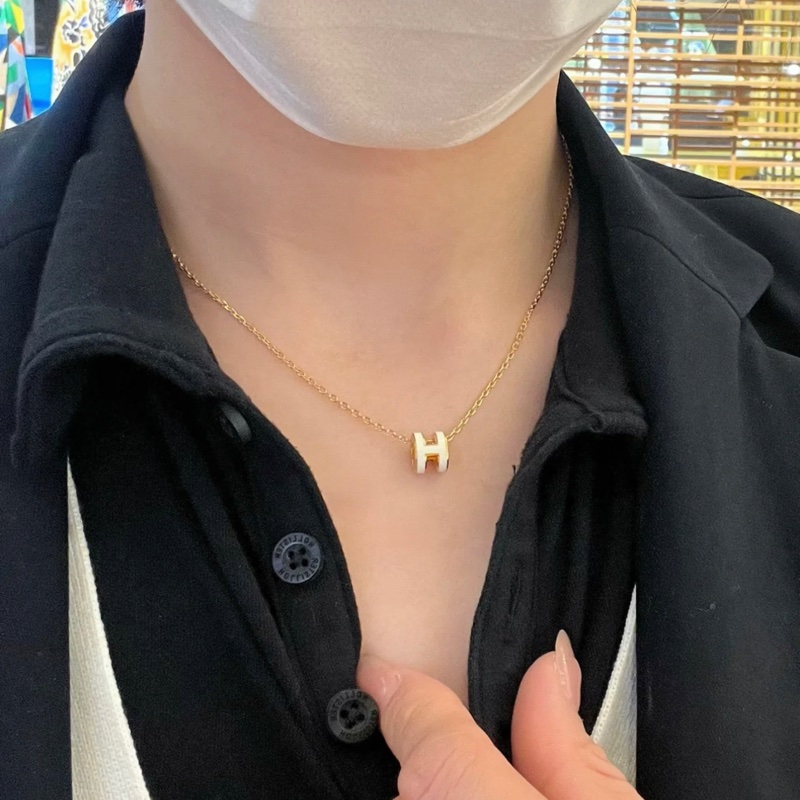 Hermes mini Pop h 白/玫瑰金 項鍊-9