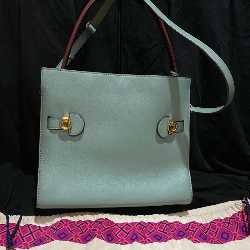 TORY BURCH Lee Radziwill 鎖釦莫蘭迪綠金釦肩背包 凱莉包(小號)-2