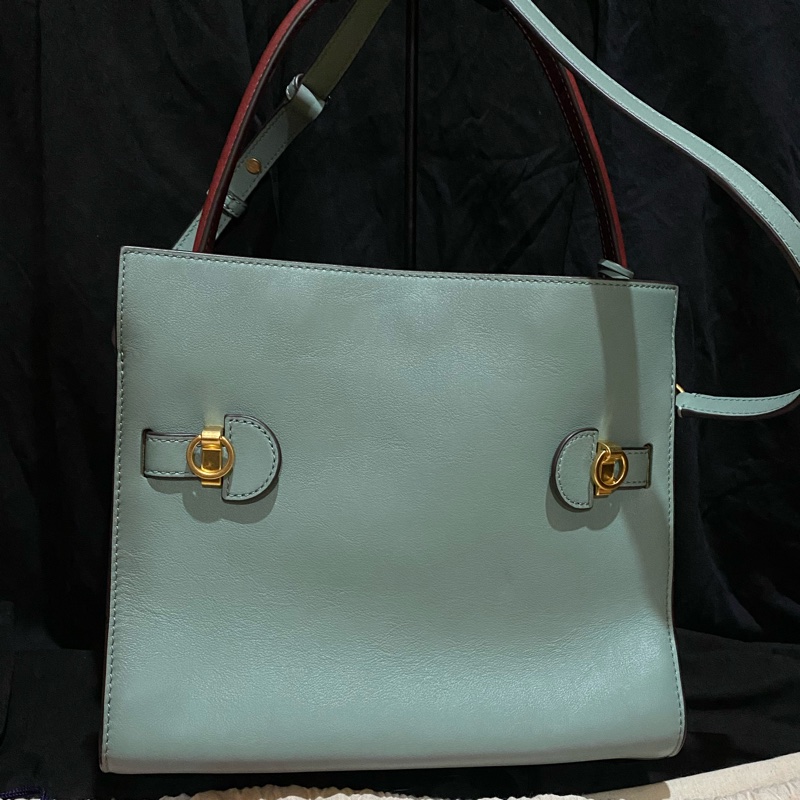 TORY BURCH Lee Radziwill 鎖釦莫蘭迪綠金釦肩背包 凱莉包(小號)-13