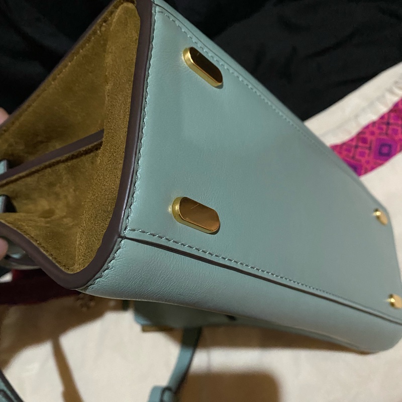 TORY BURCH Lee Radziwill 鎖釦莫蘭迪綠金釦肩背包 凱莉包(小號)-19