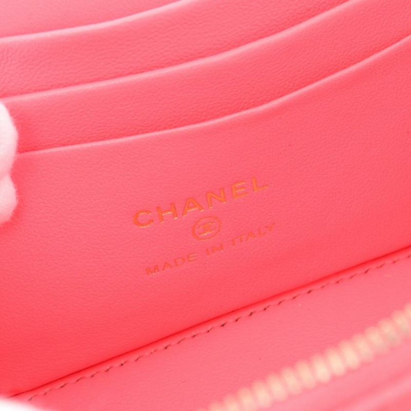 【日本直送】 中古CHANEL[AB]菱格紋 small Vanity 鏈條肩包 小羊皮 粉色 金色五金-3