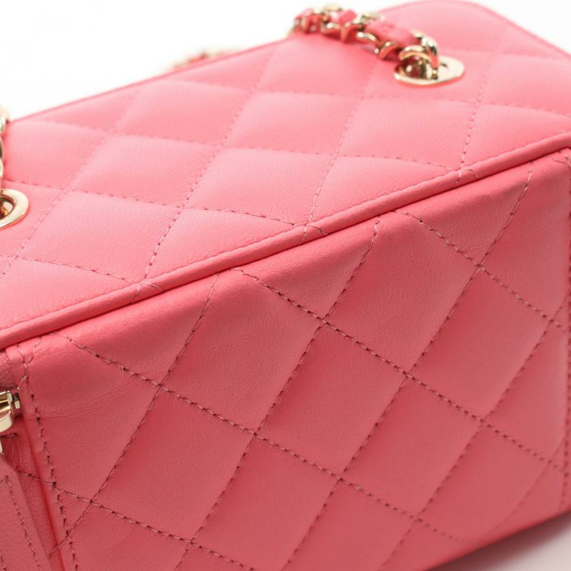 【日本直送】 中古CHANEL[AB]菱格紋 small Vanity 鏈條肩包 小羊皮 粉色 金色五金-4