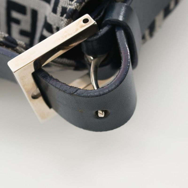 【日本直送】 中古FENDI[B]Zucchino 帆佈單肩包 真皮 淺灰色 海軍藍-4