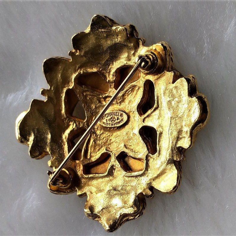 Chanel 香奈兒Vintage老香雙C鍍金葡萄藤琉璃胸針~~90年代極品-5