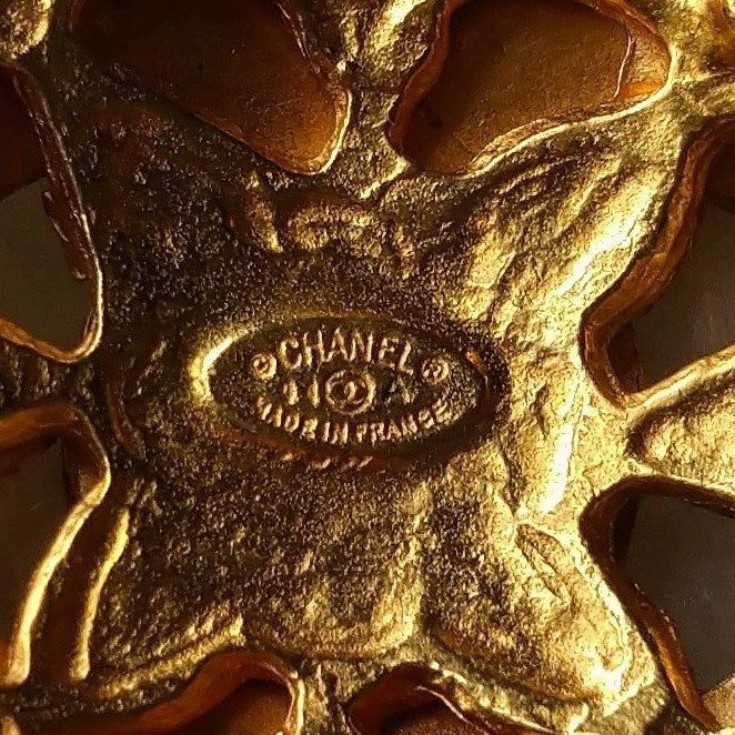 Chanel 香奈兒Vintage老香雙C鍍金葡萄藤琉璃胸針~~90年代極品-6