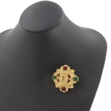 Chanel 香奈兒Vintage老香雙C鍍金葡萄藤琉璃胸針~~90年代極品-7