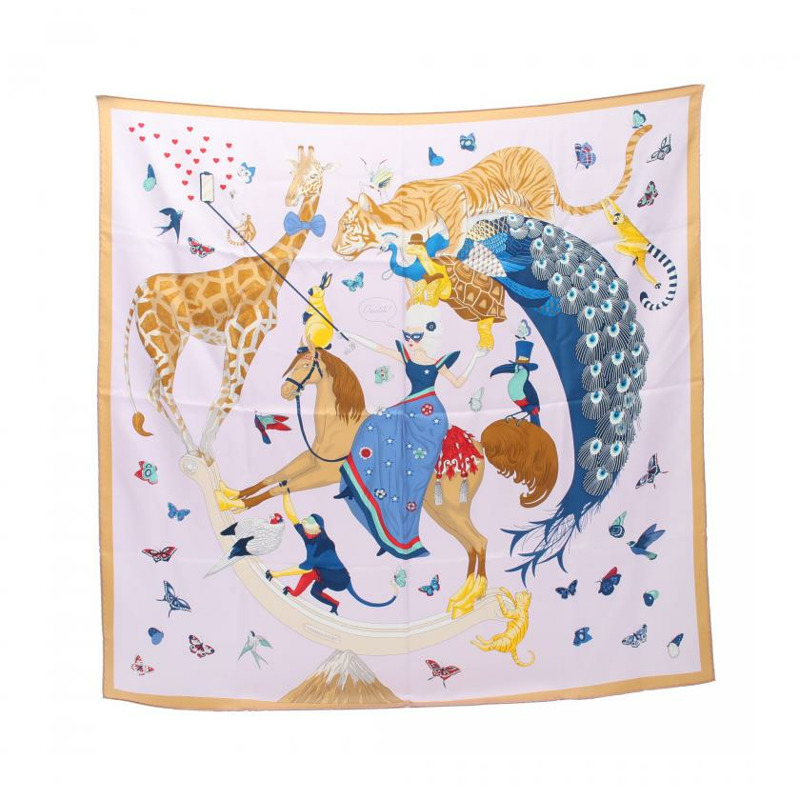 【日本直送】 中古HERMES[A]方巾90 「hermes story」 絲巾 絲 淺紫色 多彩色-0