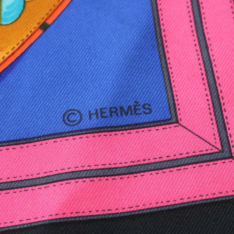 【日本直送】 中古HERMES[B]方巾90 「GRANDE TENUE」 絲巾 絲 黑色 粉紫色 多彩色-1