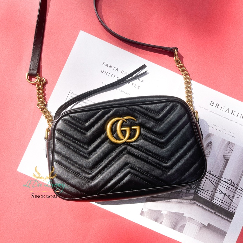 GUCCI 古馳 447632 MARMONT 黑色 復古金 相機包 斜背包 24cm-0