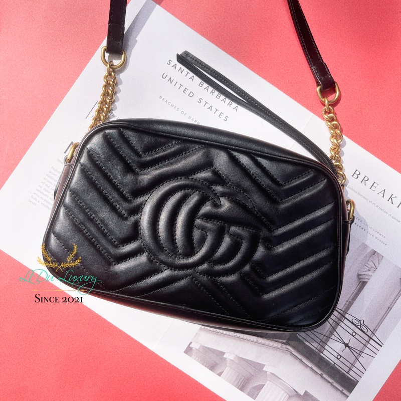 GUCCI 古馳 447632 MARMONT 黑色 復古金 相機包 斜背包 24cm-1