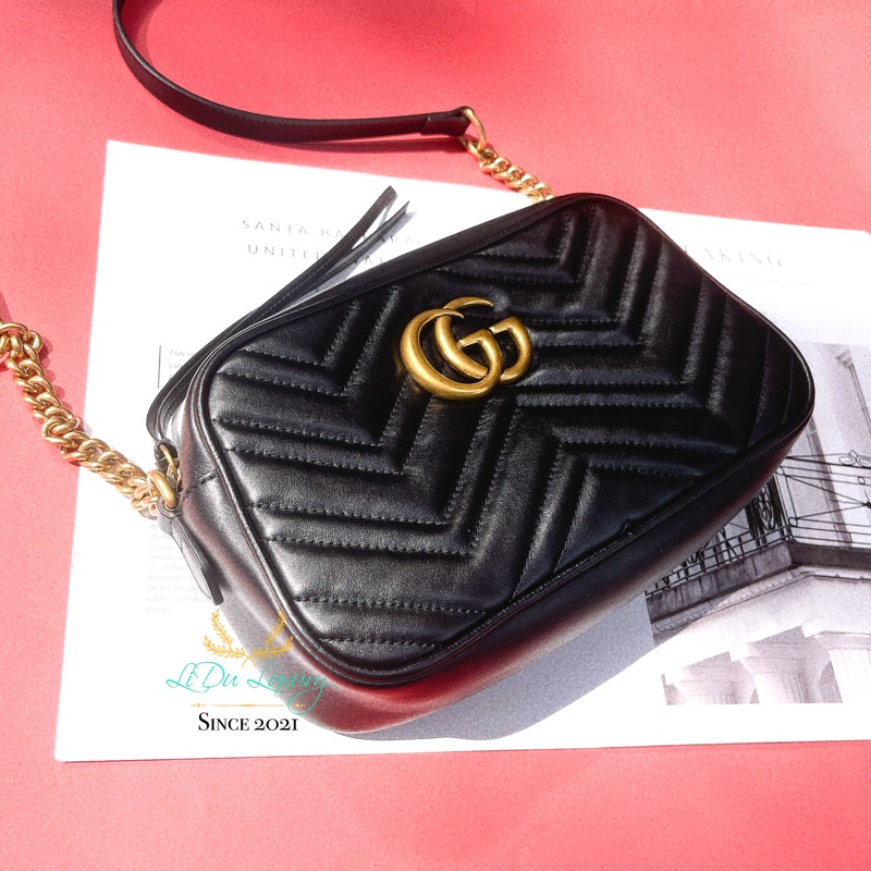GUCCI 古馳 447632 MARMONT 黑色 復古金 相機包 斜背包 24cm-2