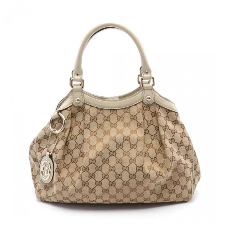 【日本直送】 中古GUCCI[AB]SUKEY GG帆布 手提包 真皮 米色 象牙白-0